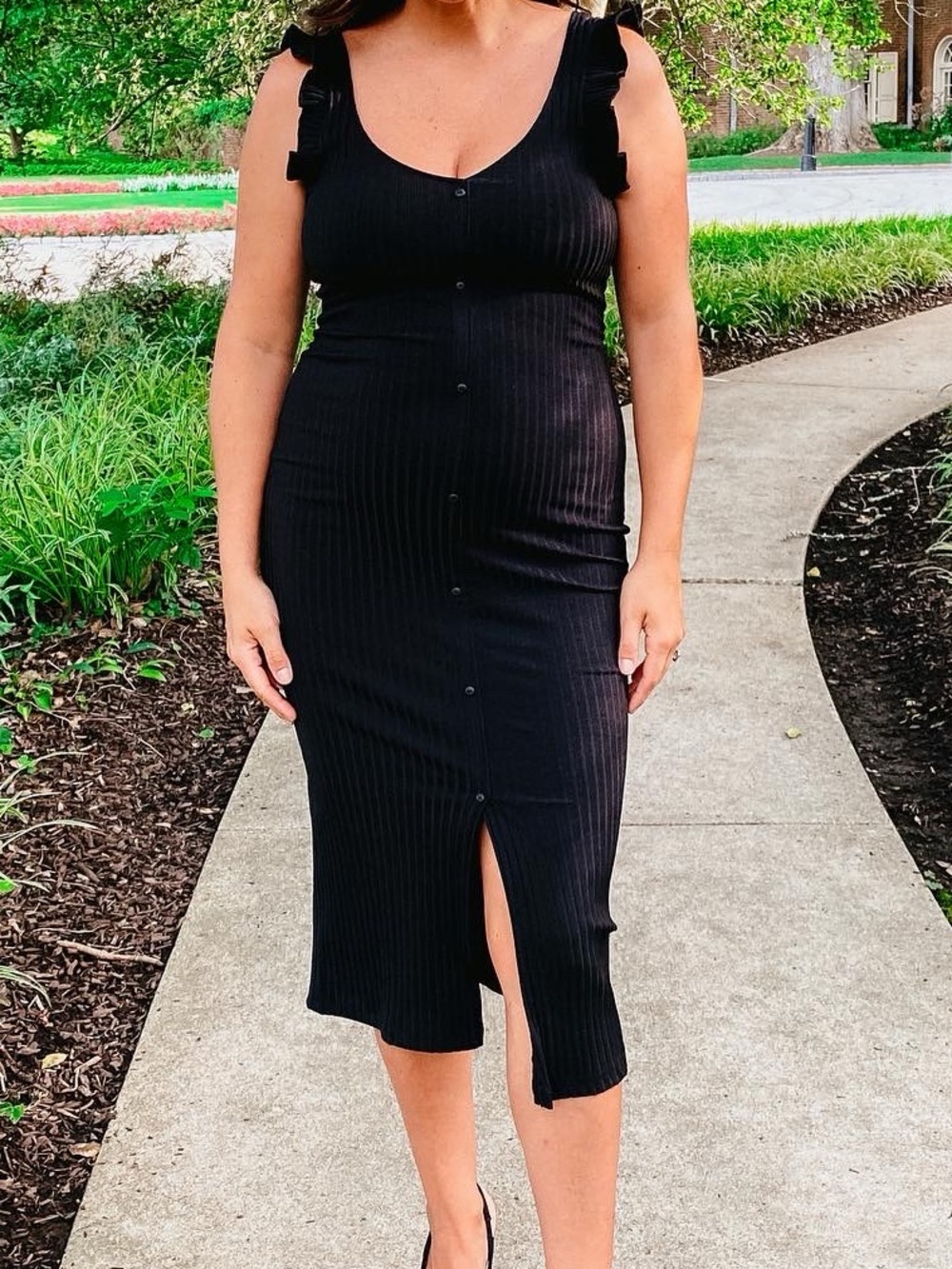 Zara Black Ribbed Sleeveless Midi Dress with Front Slit